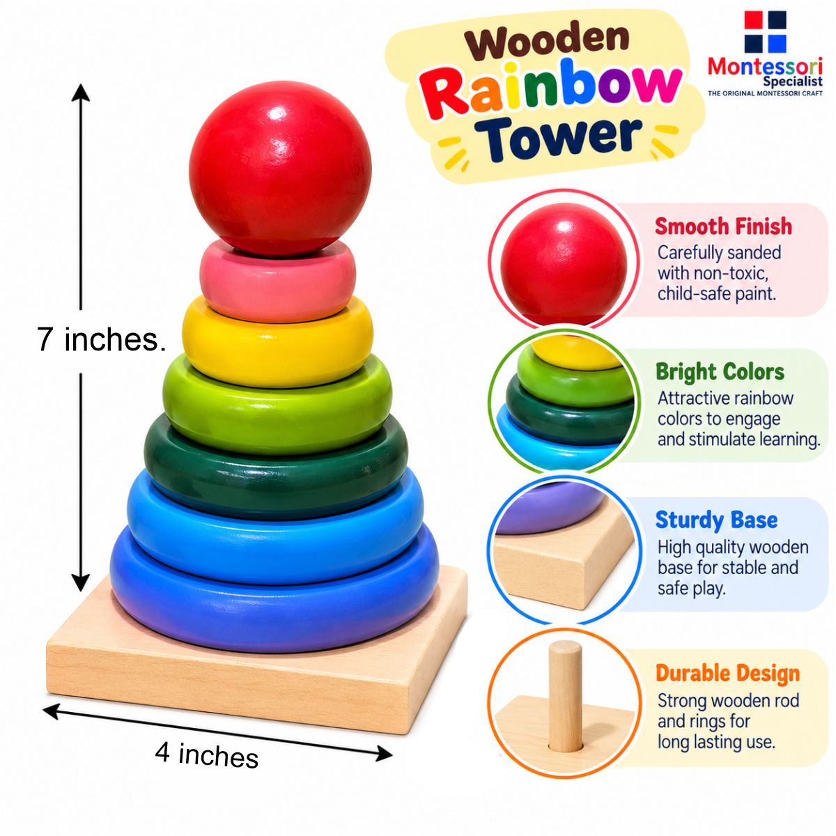 Montessori Wooden Rainbow Tower